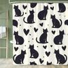 1Pc Nordic Art Cartoon Black Cat Print Shower Curtain Partition Privacy Hanging Bathroom Curtain With Hooks Decoration Curtain