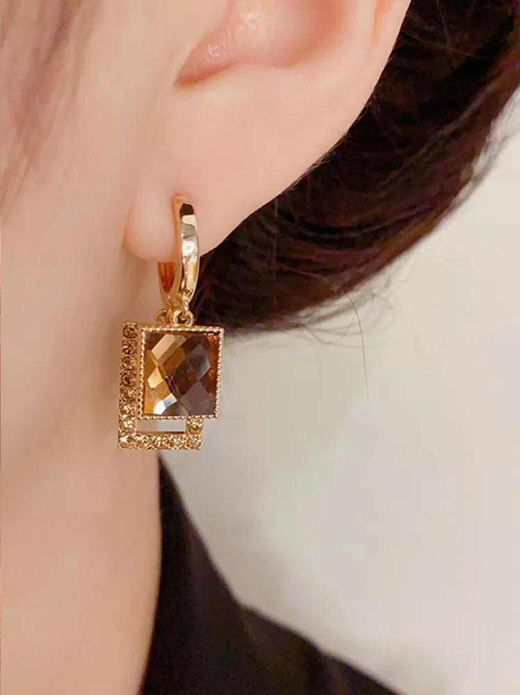 Fashion Geometric Drop Earrings Lightweight Square and Trapezoid Shaped Dangle Earrings with Faceted Crystal Detail for Women