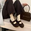 2025 automne et hiver nouvelles chaussures simples Mary Jane Doudou pour femmes à bout rond en laine à une bride avec peluche chaude à semelle épaisse