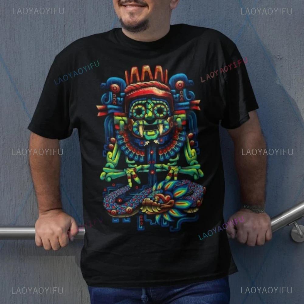 Tlaloc Quetzalcoatl Aztéčtí Bohové Starověcí Bohové Mexické Tričko Pánské Aztécké Tričko Aztécký Potisk Trička z Mexika Mexické Oblečení Muži