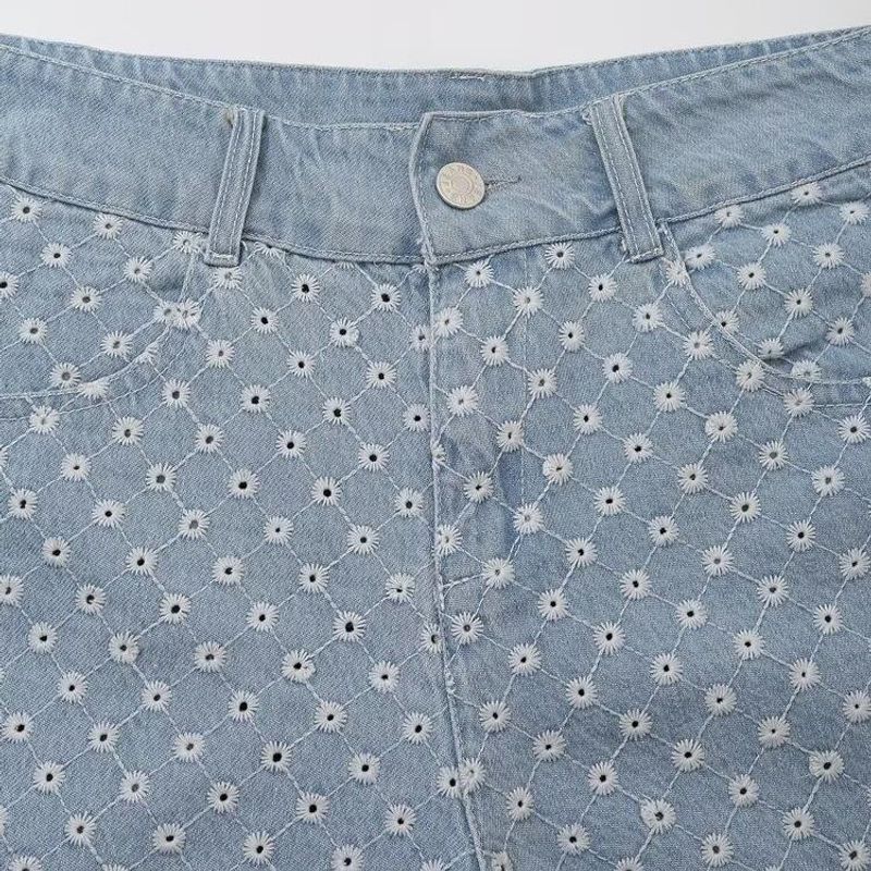 Kaslead New Arrival Women's Clothing Fashion Style Cut Out Embroider Denim Tops Shorts 8445082 6147118