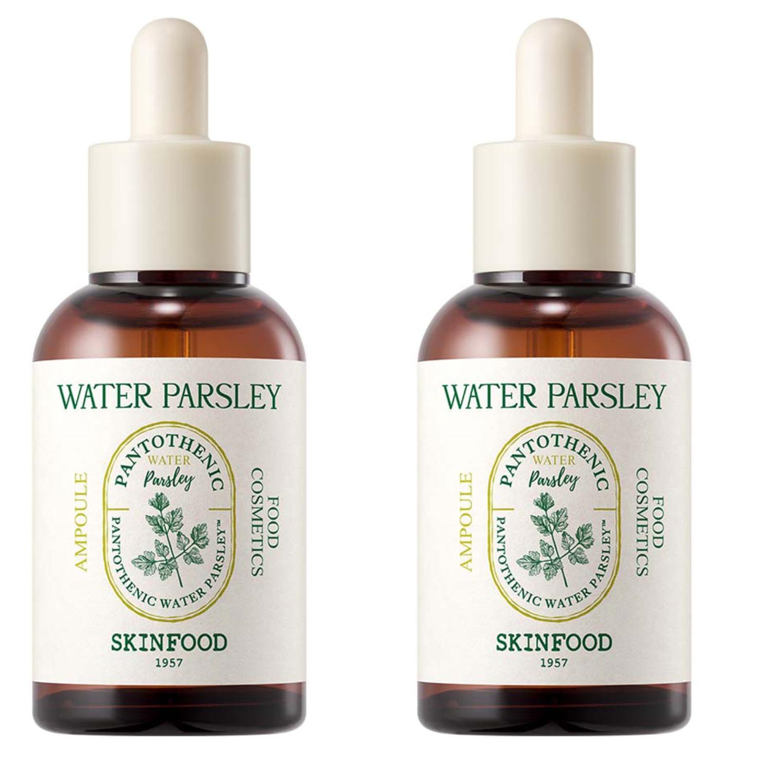 SKINFOOD Pantothenic Water Parsley Ampoule 50ml x 2-Pack - Acne-Prone & Sebum Control Treatment - Radiant Korean Skincare Bundle
