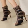 Belt Buckle Women Sandals Boots Lace Patchwork Peep Toe Summer Women High Heels Shoes Fashion Sandals 10.5cm Women Pumps WSH5258