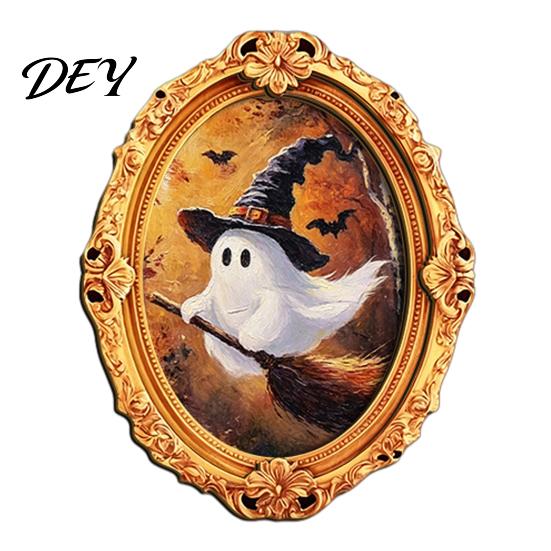 Halloween Refrigerator Magnets Vintage Ghost Fridge Magnet, Retro Gold Frame Decoration Decorative for with Strong Magnetic Adsorption Kitchen Office