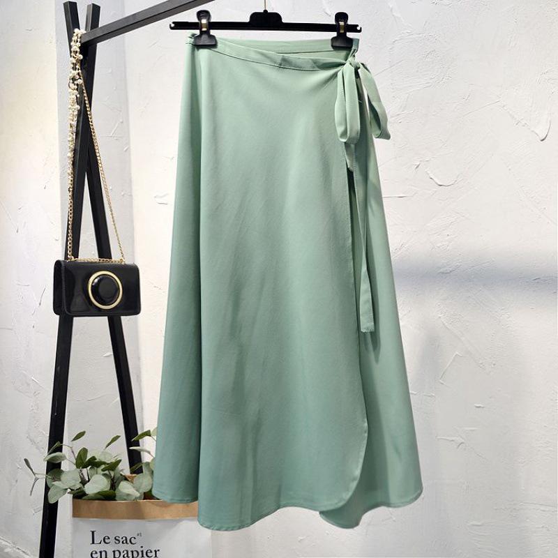 

Корейська шнурівка з високою талією шифонова міді спідниця: Жіноча літня А-силуетна пляжна спідниця-запаска L (50-60 kg)