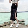 Women's High Waist Side Slit Denim Midi Skirt - Summer 2024 Slimming A-Line Bodycon Street Style