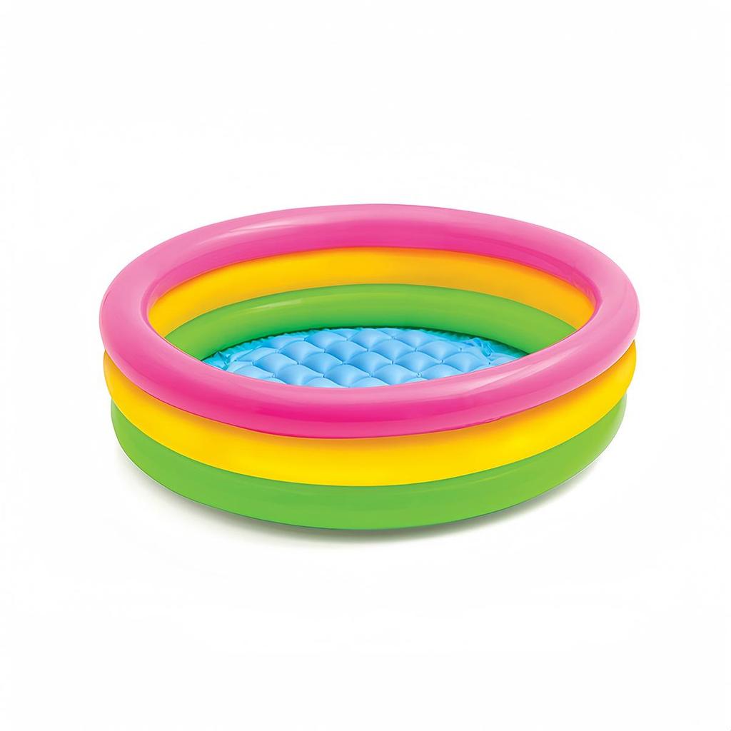 60cm Children's Inflatable Rainbow Water Pool - PVC, Fluorescent, 3-Ring Design