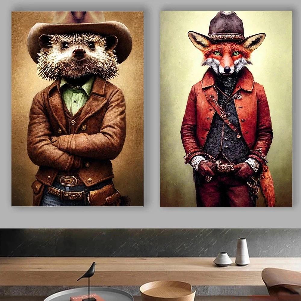 Steampunk Cat Wolf Astronaut Rabbit Poster Art Canvas Painting Retro Funny Animal Tiger Gorilla Poster Living Room Home Decor