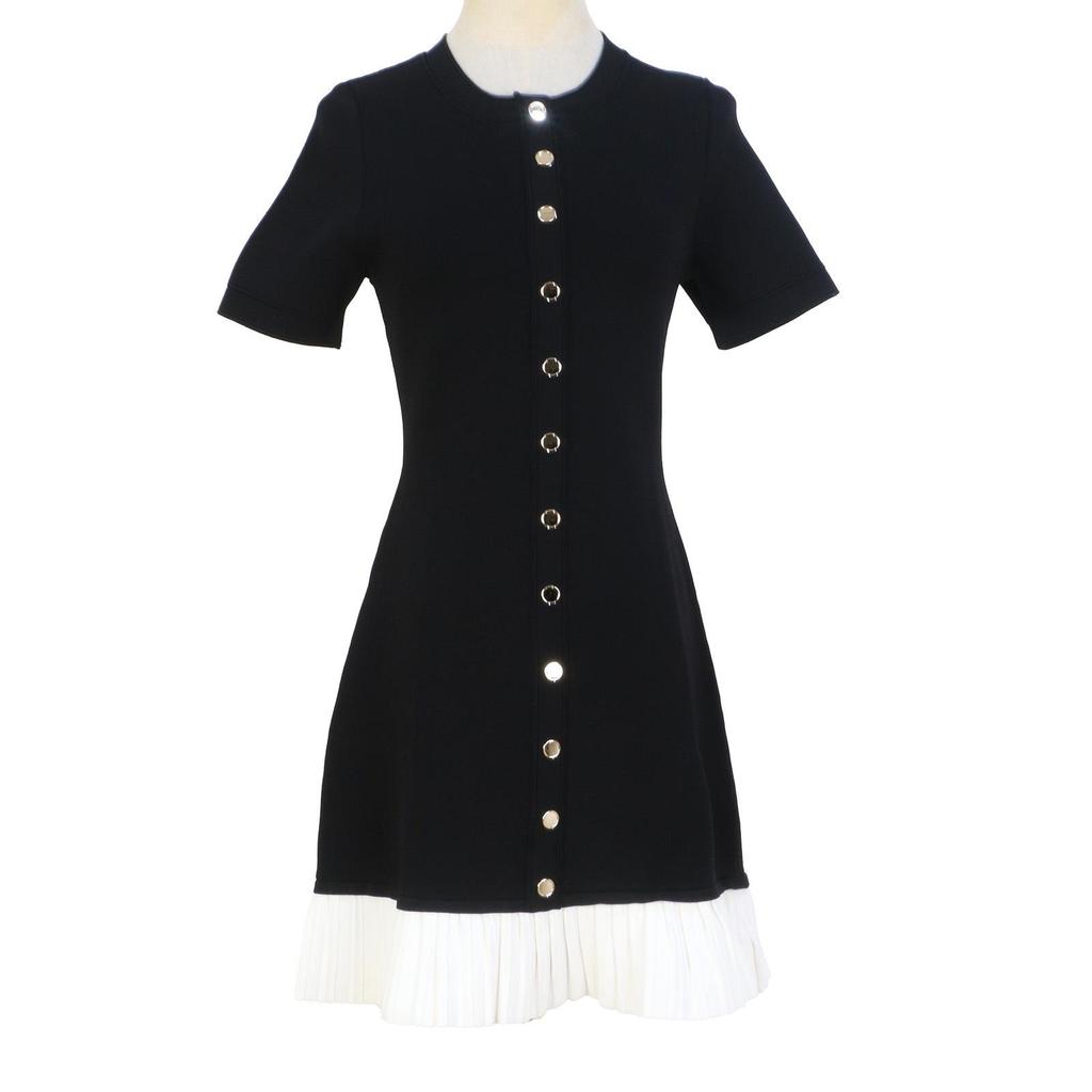 SP Family French Style Color Block Slimming Dress: Round Neck, Light Luxury, Short Sleeve