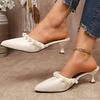 Elegant Ladies Pearls Pointed Toe Sandals Women Summer 2025 High Heels Slip On Party Wedding Shoes Woman White Mules Slippers