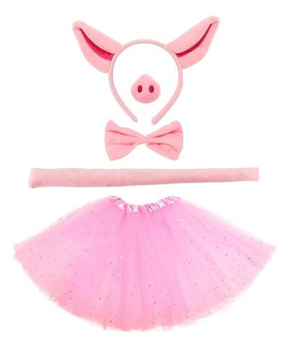 Pink Pig Costume Set With Pig Ears, Nose, Tail, Bow Tie, T