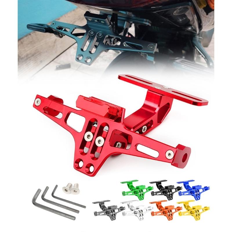 Adjustable Motorcycle License Plate Bracket Holder Integrated LED Light For Night Riding Heavy Duty Aluminum Alloy Frame