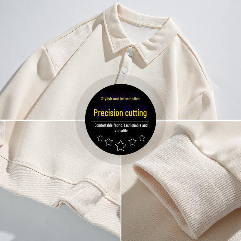 Men's Heavyweight Long Sleeve Polo Shirt - Korean Style, Solid Color, Trendy Unisex Sweater for Spring & Autumn