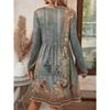 Women Floral Print Round Neck Long Sleeve Casual Dress A Line Vintage Midi Dress