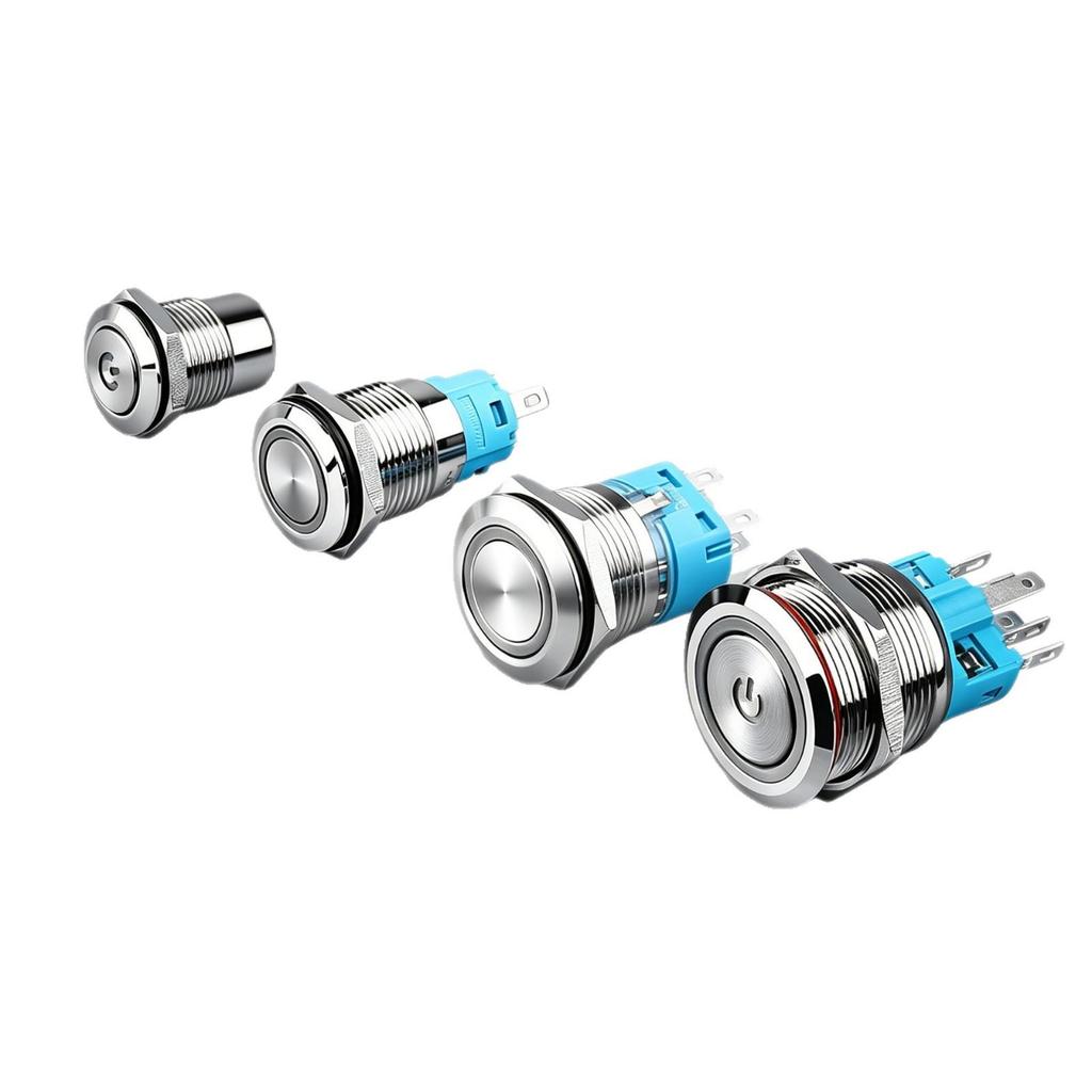 Blue Wave 16A2 Metal Waterproof Switch with Light, Self-Locking Reset, Stainless Steel IP67 Start-Stop Button