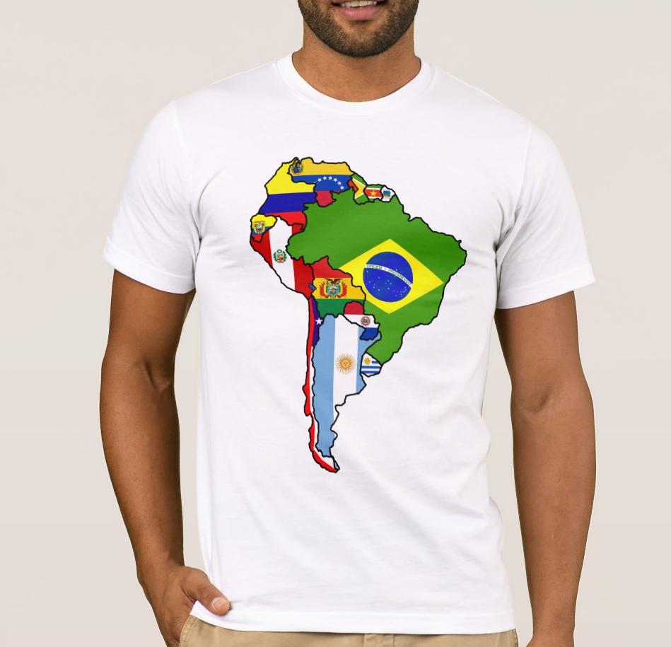 Flag Map of South American Countries TShirt 100 Cotton ONeck Summer Short Sleeve Casual Mens Tshirt Size S3XL