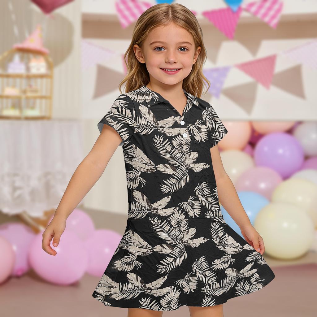 Kids'  Dress - Short Sleeve Pocket Color Frock Kids' Collared Dress - Short Sleeve Pocket Frock
