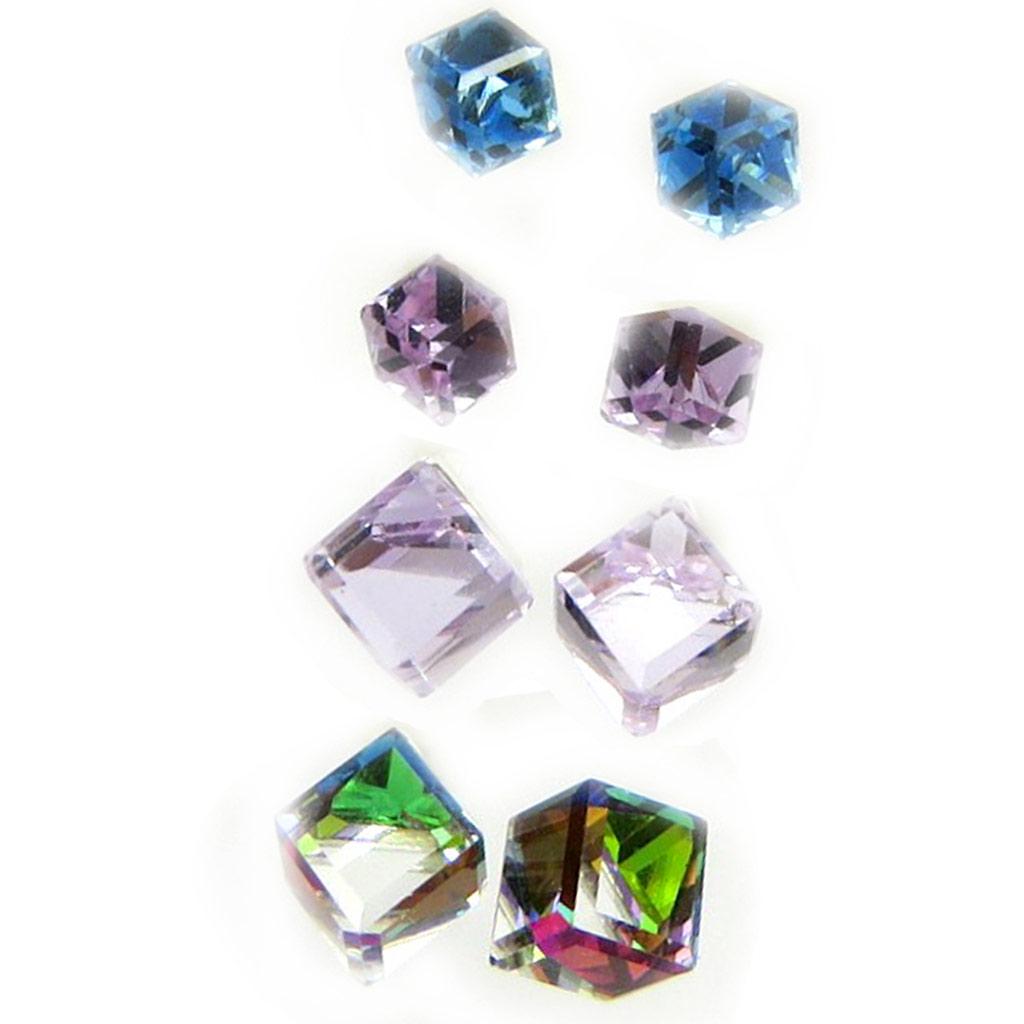 Les Trésors De Lily [L6301] - Set of 5 Pairs of Green Blue Purple 'Crystal Cubes' Earrings