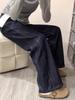 Autumn/Winter 2025 Women's Deep Blue Denim Fleece-Lined High-Waisted Wide-Leg Jeans