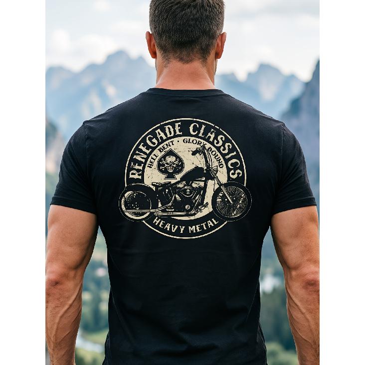 Men's Vintage Glory Bounds Motorcycle Usa Heavy Metal Graphic T-Shirt Black Retro Biker Tee Rebgrde Classics Iron Metal Design Outdoor Leisure Wear,