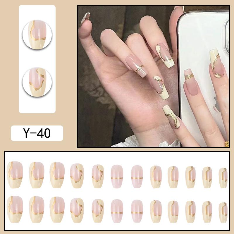 Y1 Fake Nail Sticker Wearing Nail Finished Nail Piece Removable Blush Nail Girl Cat Eye Gradual Change Nail Patch