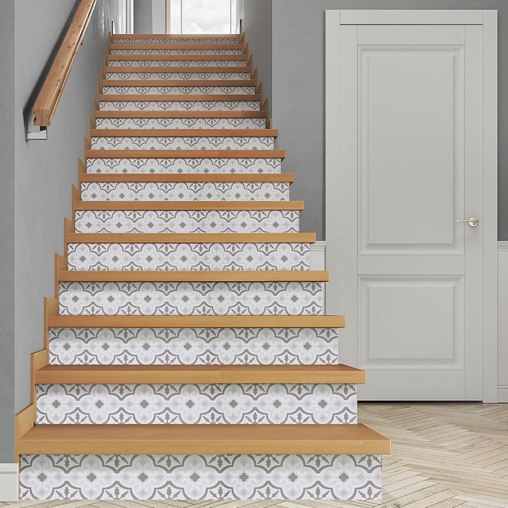 14 Strips Stair Riser Stickers, 39'' x 7'' Peel and Stick Vinyl Stair Stickers Decals, Self Adhesive Staircase Murals Decor for Steps (Moroccan)