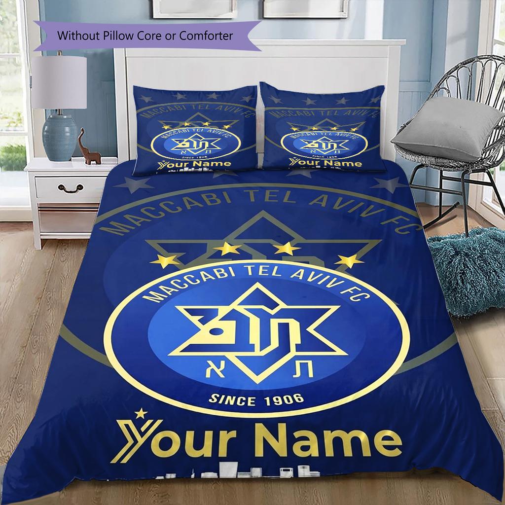 Maccabi Fan Gear Custom Name Pattern Bedding Quilt Set Quilt Cover Pillowcase Home Birthday Gift(1 * duvet cover + 2 * pillowcase, without core)