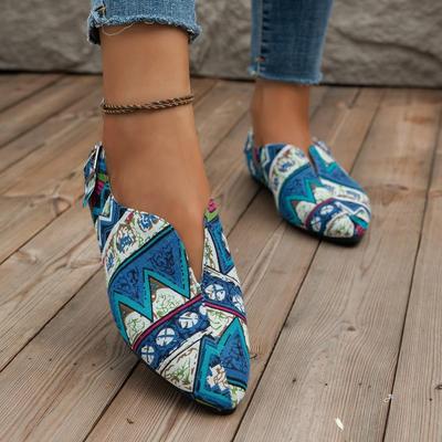 Large Size Single Shoes Women's New European and American Printing Color Matching Low-top One-pedal Cross-fashion Pointed Women's Shoes