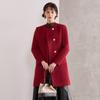 Fashionable and versatile design, round neck woolen coat, women's autumn and winter slimming mid length jacket
