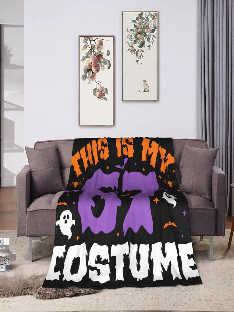 Soft Warm Flannel Throw Blanket for Kids Halloween Theme with Number Design Perfect for Sofa Bed or Picnic Use
