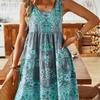 Summer Printed Sleeveless V-neck Vest Dress, Fashionable Vacation Printed Dress for Women