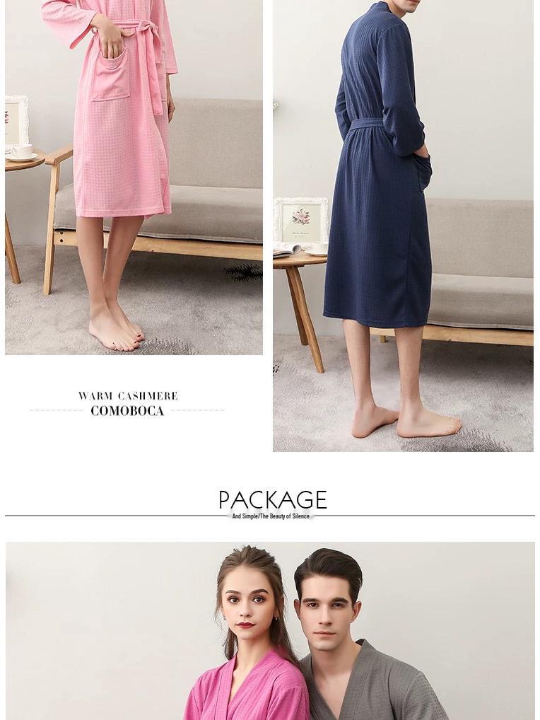 Summer Waffle Mid-Length Bathrobe - Unisex Seven-Sleeve Pajama & Homewear for Couples