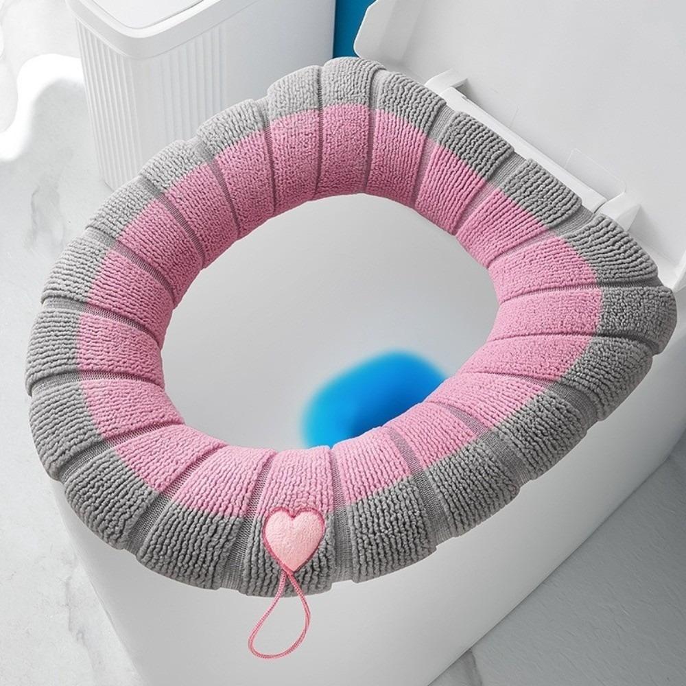 Easy Install Thickened Toilet Seat Cover Mat Washable Warm Toilet Seat Cushion Cover Soft with Handle Toilet Mat Bathroom