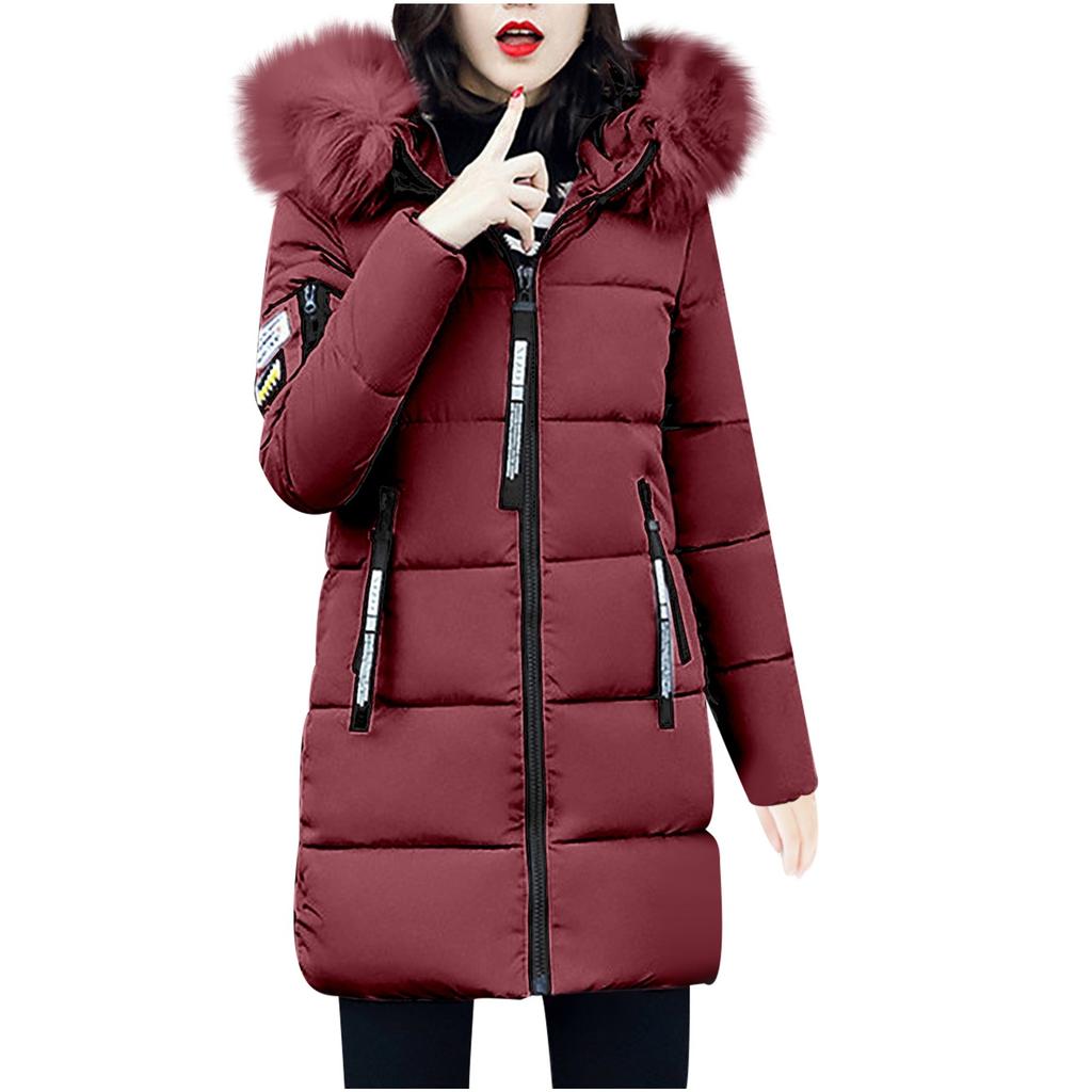 Womens Winter Thick Jacket Collar Zipper Pocket Coat Warm Cotton Hoodie Outwear