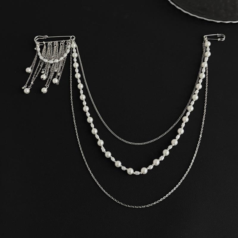 Unique Multi Layer Tassel Chain Brooch for Men Women Punk Personality Jewelry Accessory for Costume Formal Wear