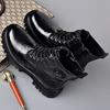 Botines de Cuero Genuino Otoño Invierno para Hombre Moda Casual Plataforma Zapatos de Trabajo Mujer Color Sólido Lana Algodón Botas Hombre