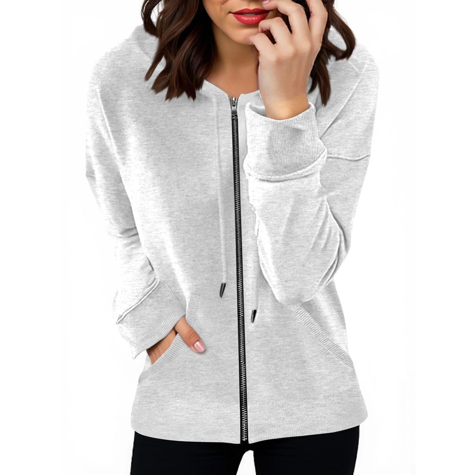 

Женская толстовка с длинным рукавом на молнии, повседневная однотонная толстовка с капюшоном и карманами XL белый