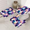 Creative Grid Shower Curtain & Bathroom Set - Vibrant Geometric Design, Machine Washable Polyester, 12 Hooks, Toilet Seat Cover