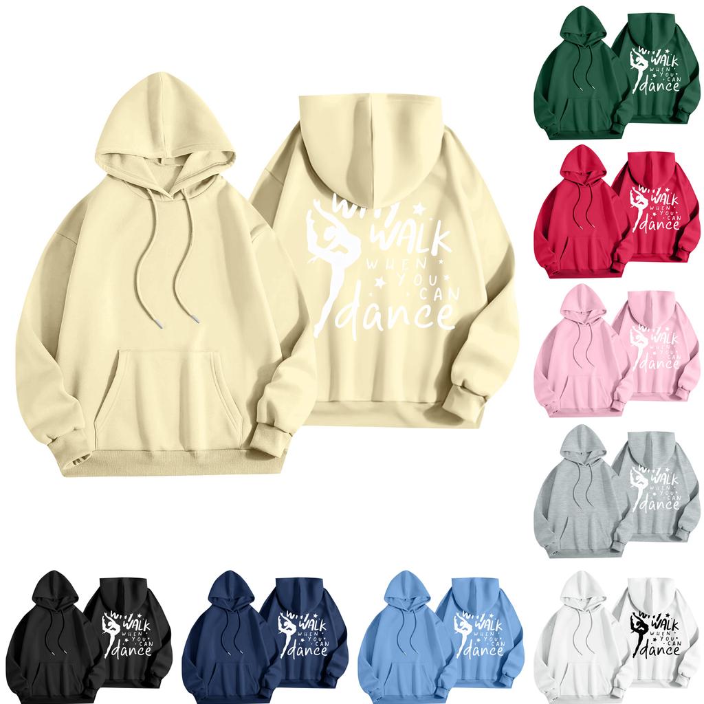 Women's Printed Round Neck Pullover Sweatshirt Hooded Drawstring Sweatshirt Top