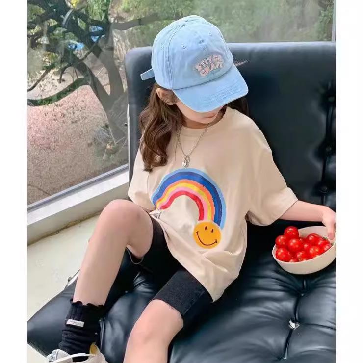 2024 Girls' Pure Cotton Summer Short Sleeve T-shirt - Trendy Half Sleeve Top