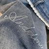 American Spicy Girl Rhinestone Lace Patchwork High-Waisted Straight Leg Slimming Denim Jeans