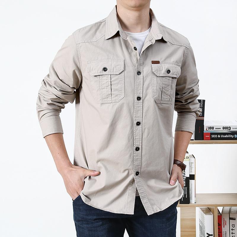 Men'S Spring And Autumn Shirts, Men'S Long-Sleeve Cotton Work Shirts, Men'S Loose Casual Spring Jackets, Men'S Tops