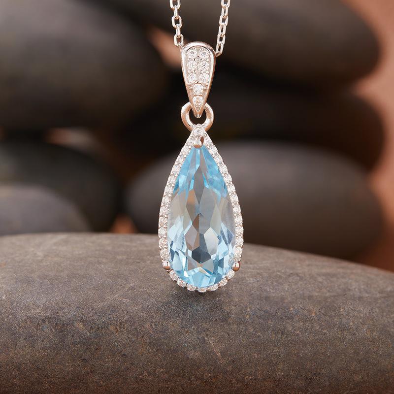Naturlig Topas Citrin Halsband Damset S925 Sterling Silver Färgade Smycken Personlig Vattendroppe Form