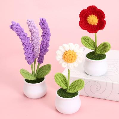 Croșetat tricotat simulare floare ornament tricotat fire crin lavandă plantă în ghiveci produs finit birou desktop decorare
