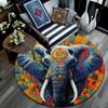 Elephant Mandala Round Area Rug,Carpet Rug for Living Room Bedroom Sofa Playroom Decor,Non-slip Floor Mat