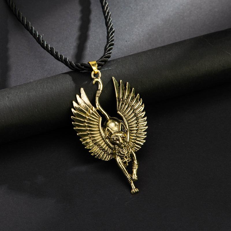New Egyptian Mythology Ancient Egyptian Cat God Wings Men Pendant Necklace Jewelry