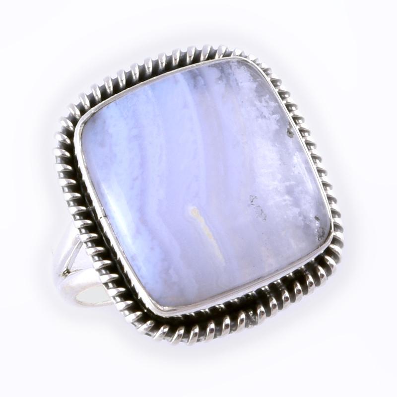 Natural Blue Lace Agate Gemstone 925 Solid Sterling Silver Jewelry Ring S.7 L0C68