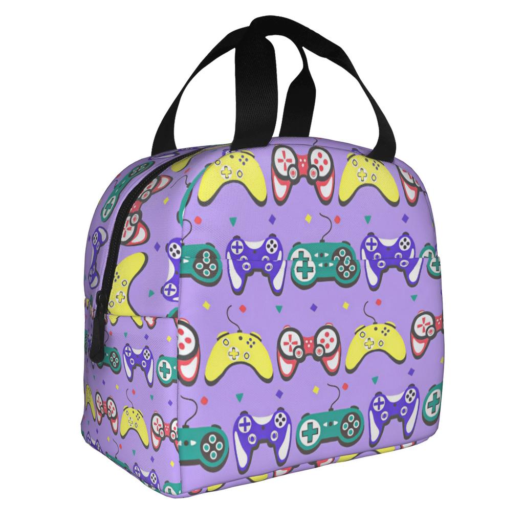 Featuring Neon Game Joystick Controllers Lunch Bag Women Geometric Thermal Cooler Insulated Lunch Boxes for Adult Office