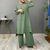Muslim Women's Urban Sportswear Elegant Bubble Sleeve Crew Neck Shirt Loose Fashion Wide Leg Pants Set