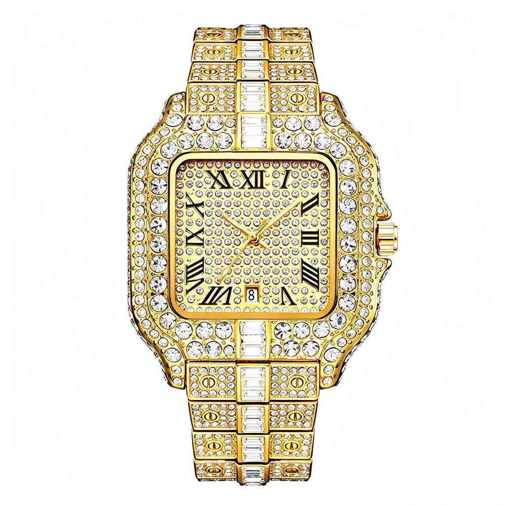 Women's watch, elegant square design, set with zirconia, quartz movement, with calendar function, elegant and fashionable. Ideal